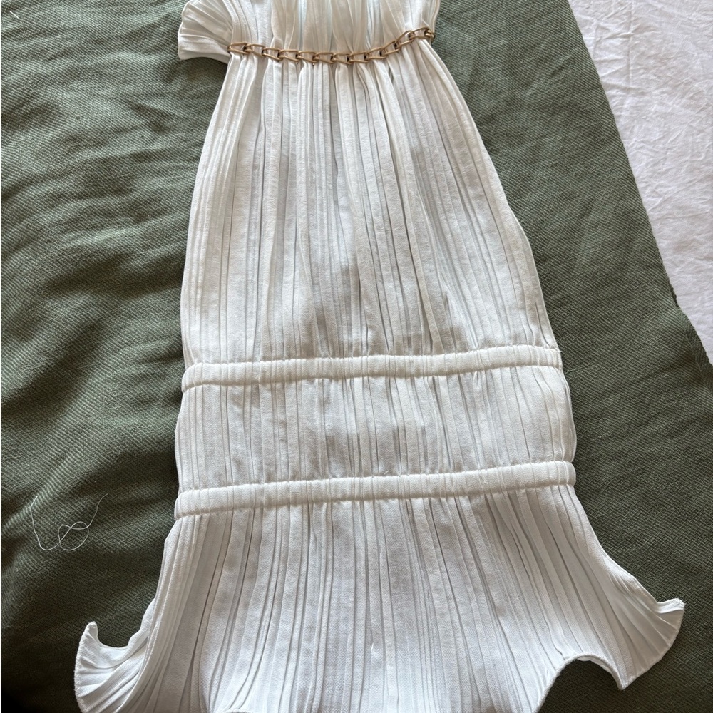 Dion Lee White Pleated Dress with Gold Chain Detail